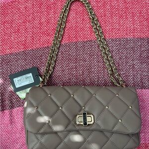 Badgley Mischka Quilted Taupe Shoulder Bag